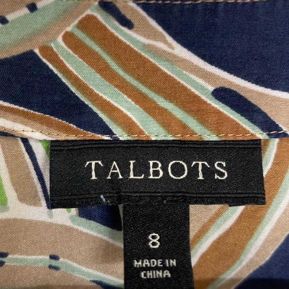 Talbots blouse size 8 blue, brown, green pattern - Picture 2 of 6